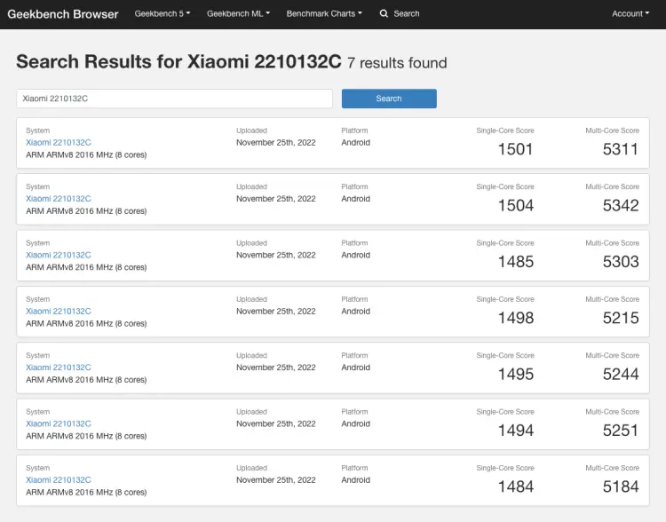Xiaomi 2210132C geekbench