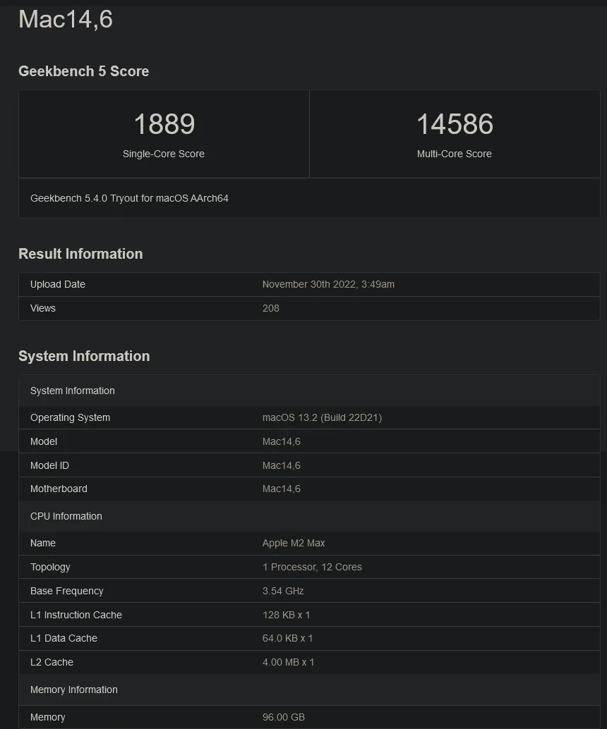m2 max geekbench