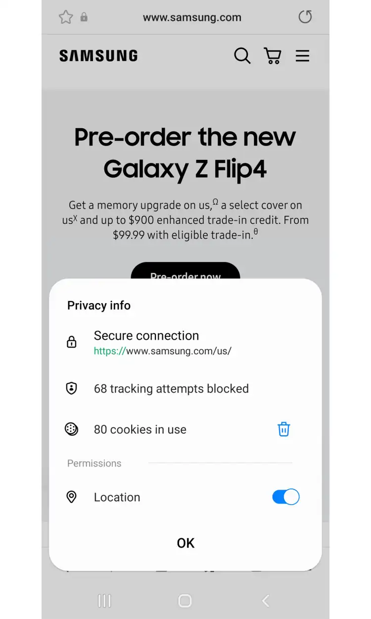 privacy info 0 samsung