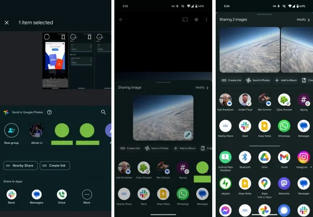 Google Photos share sheet