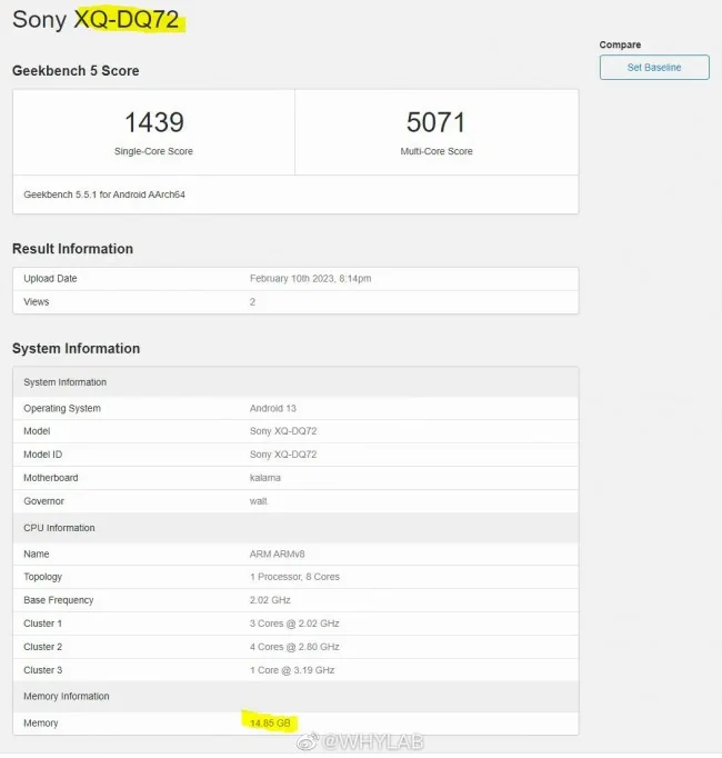 Sony Xperia 5 V geekbench