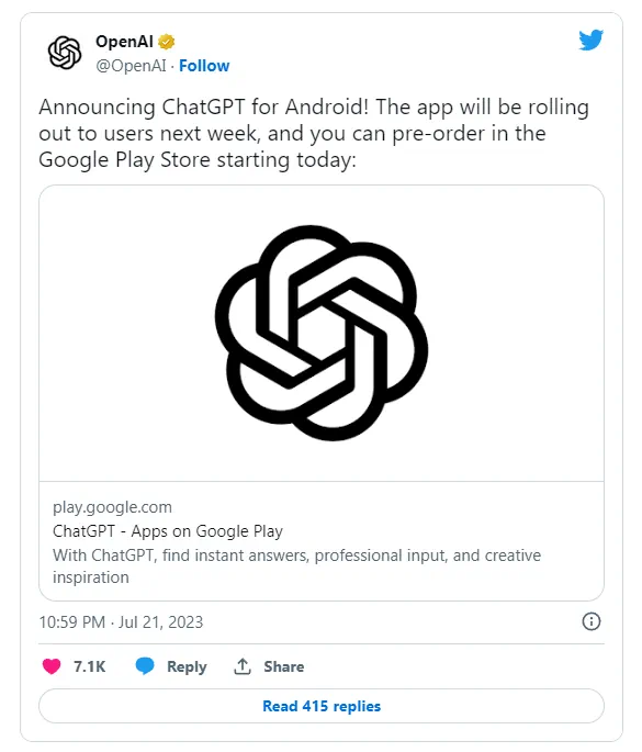 chatgtp android tweet