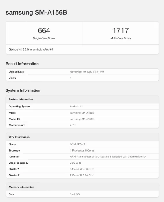 galaxy a15 5g geekbench