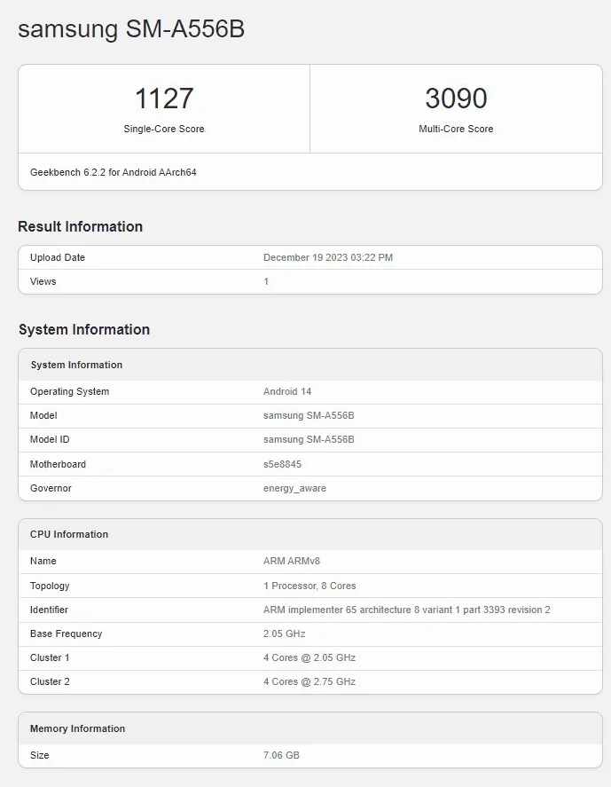 galaxy a55 geekbench score