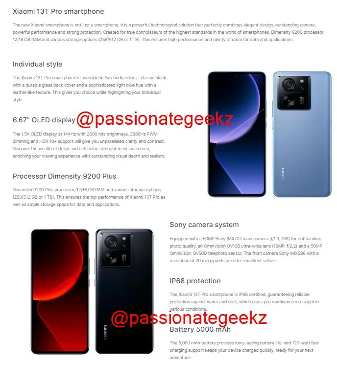 xiaomi 13T specs leak