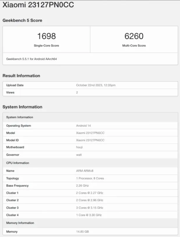 xiaomi 14 geekbench
