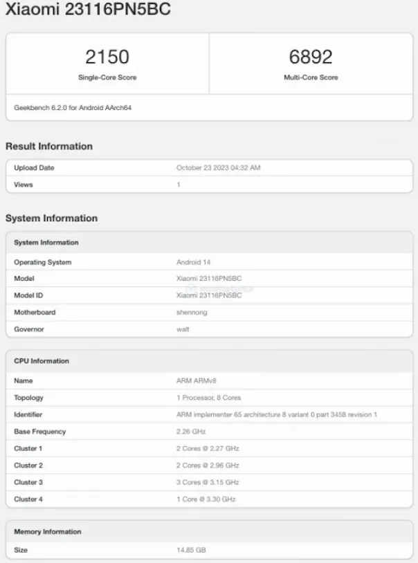 xiaomi 14 progeekbench