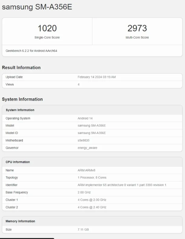 Galaxy A35 geekbench