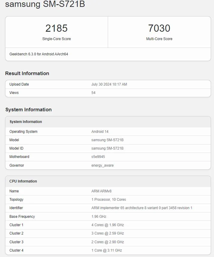 Galaxy S24 FE geekbench score
