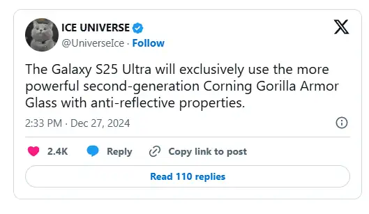 Gorilla Glas Armor 2 leaks ice universe