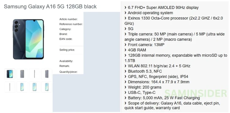 galaxy a16 5g specs