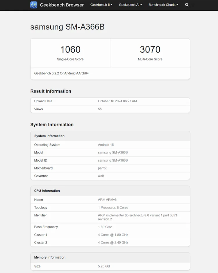 galaxy a36 5g geekbench