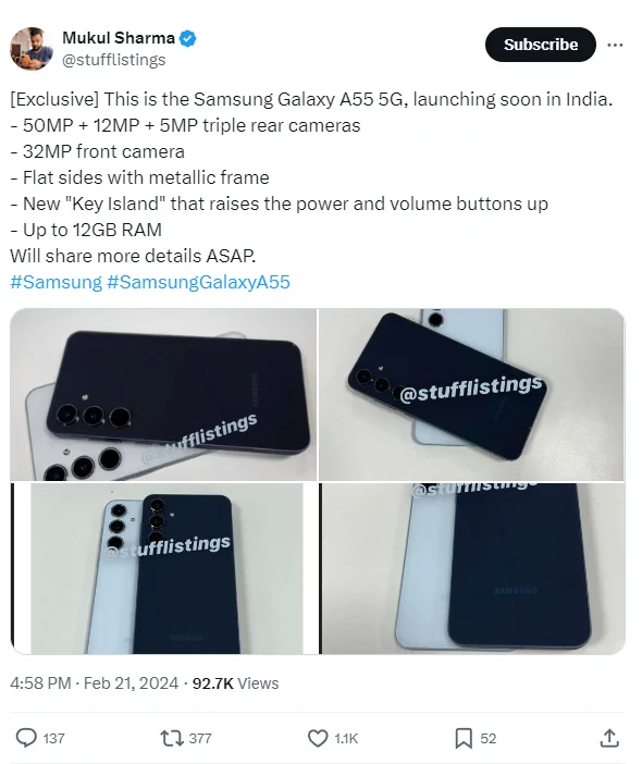 galaxy a55 leaks on x