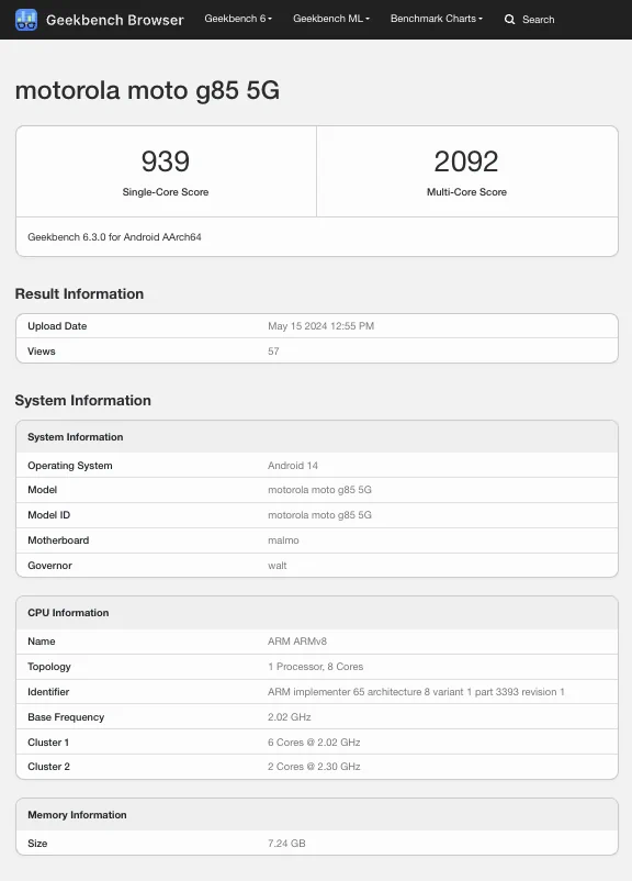 moto g85 geekbench