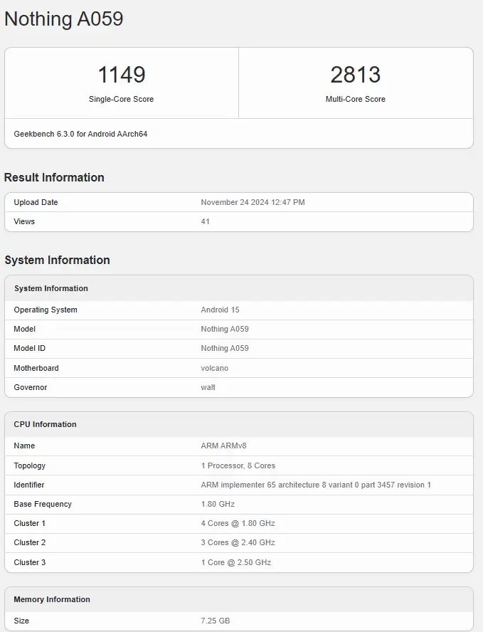 nothing phone 3 geekbench