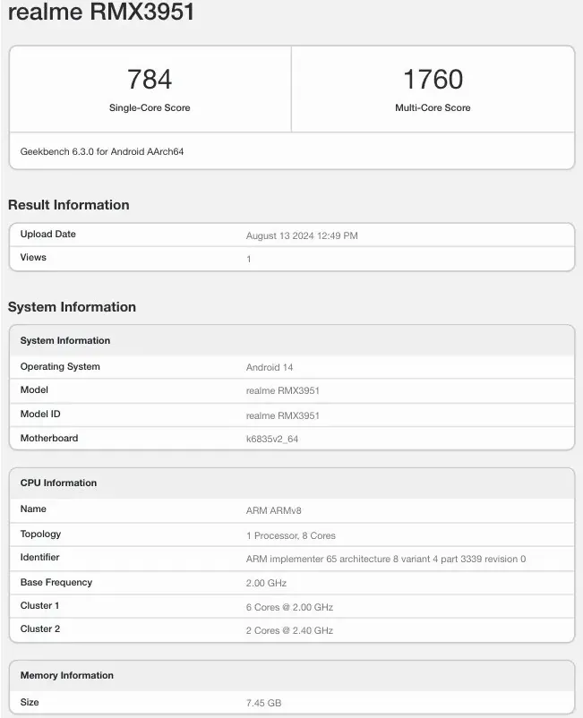 realme 13 5g geekbench