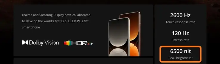 realme gt7 pro screen nits