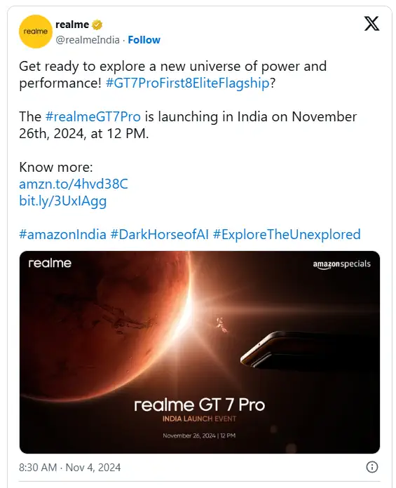 realme india post gt7pro
