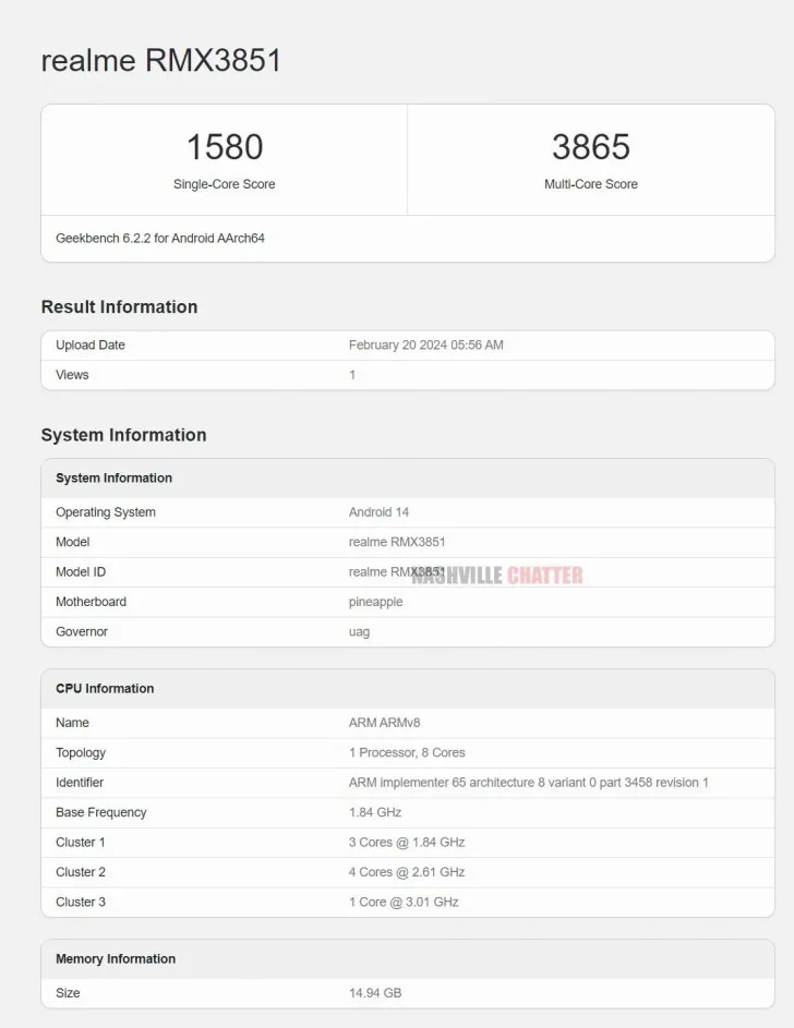 realme smartphone geekbench