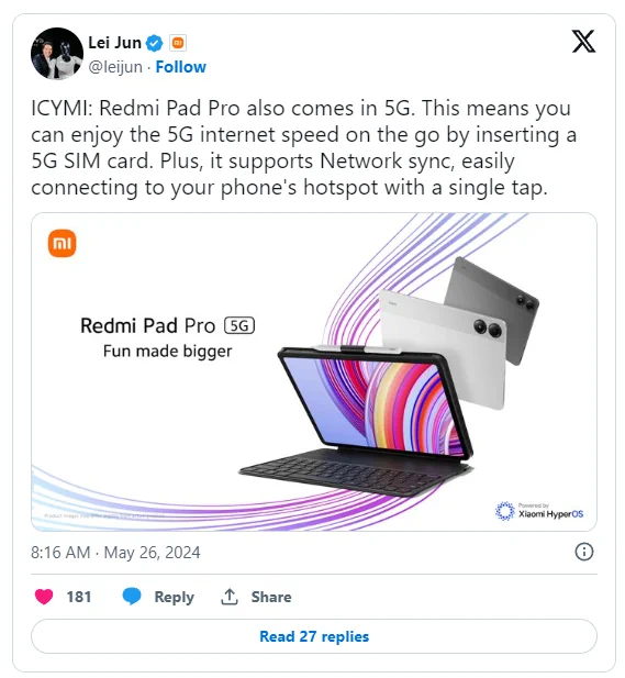 redmi pad pro 5g x post