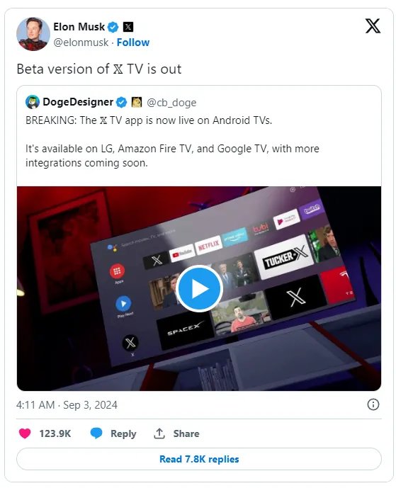 x tv tweet