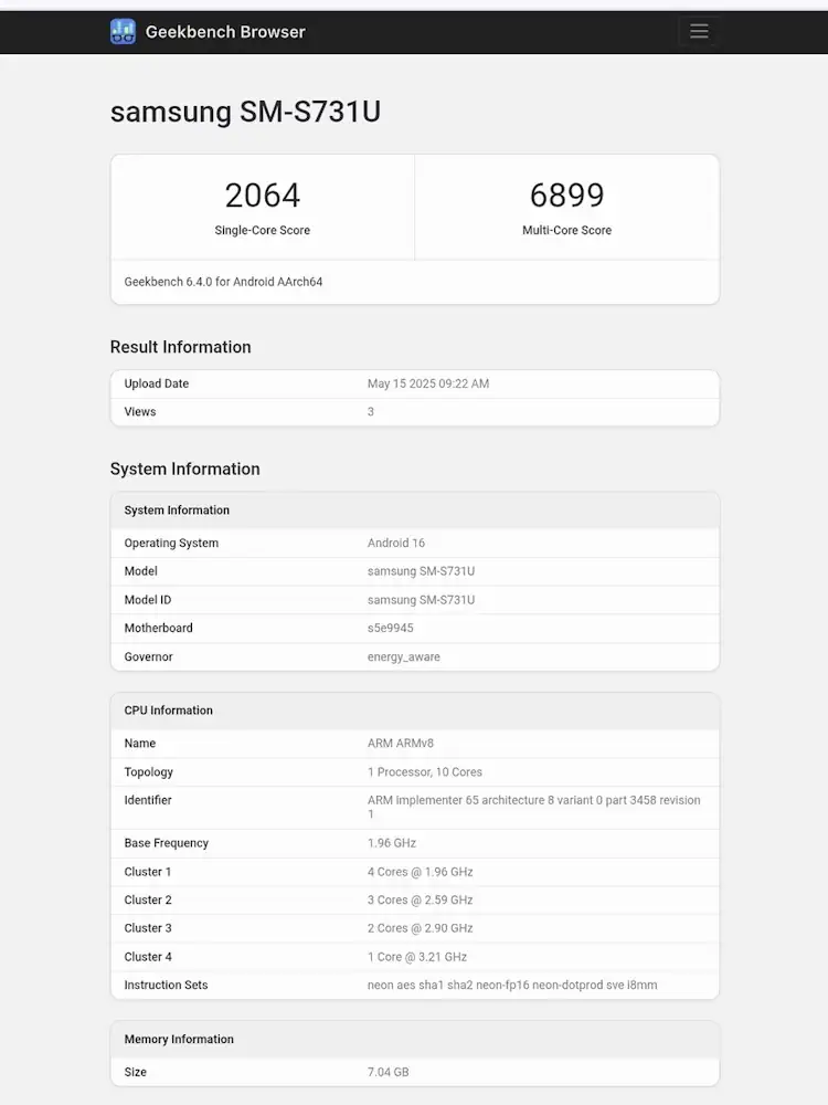 Galaxy S25 FE leaks geekbench