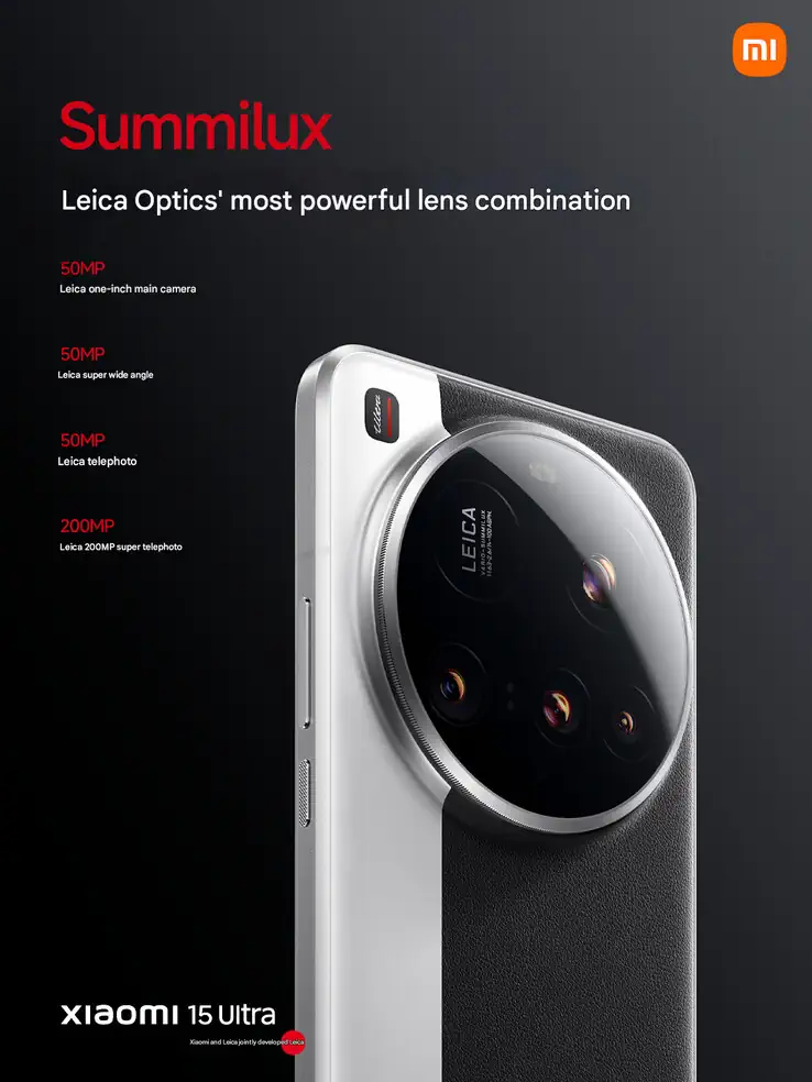 Rear camera configuration of Xiaomi 15 Ultra