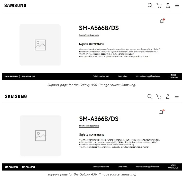 galaxy a56 a36 support pages