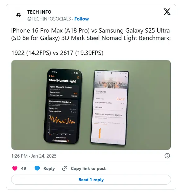 galaxy s25 ultra vs iphone 16 pro max gpu load