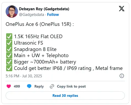 oneplus 15r ace6 leak x