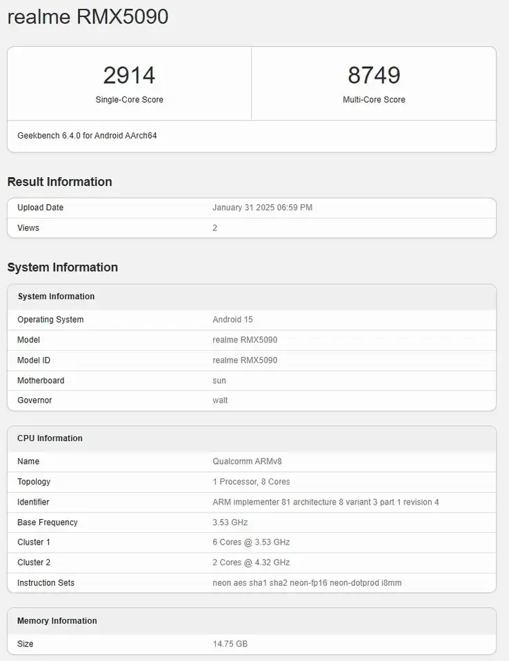 realme gt7 geekbench
