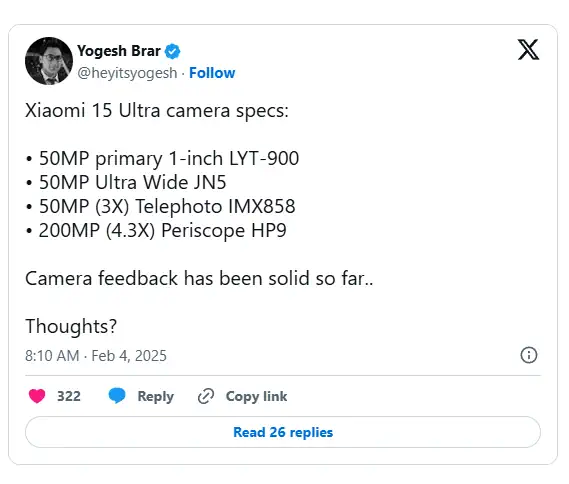 xiaomi 15 ultra leaks brar on x