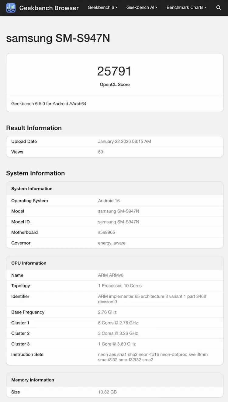 Galaxy S26 Plus geekbench