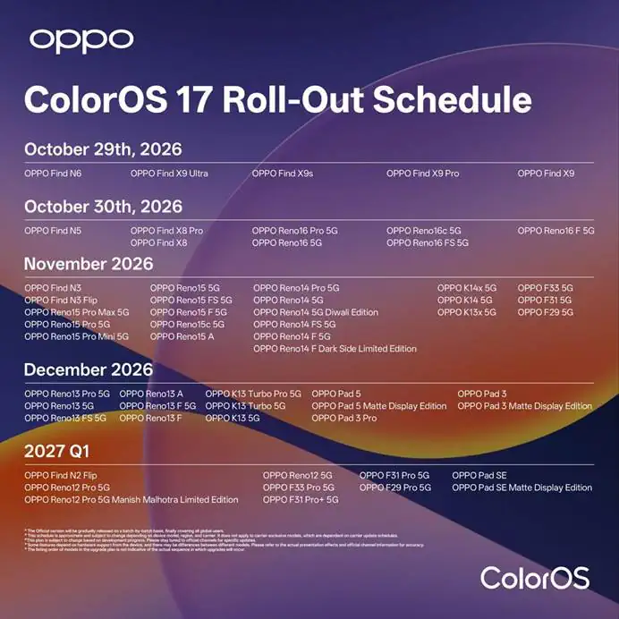 coloros 17 lauch schedule