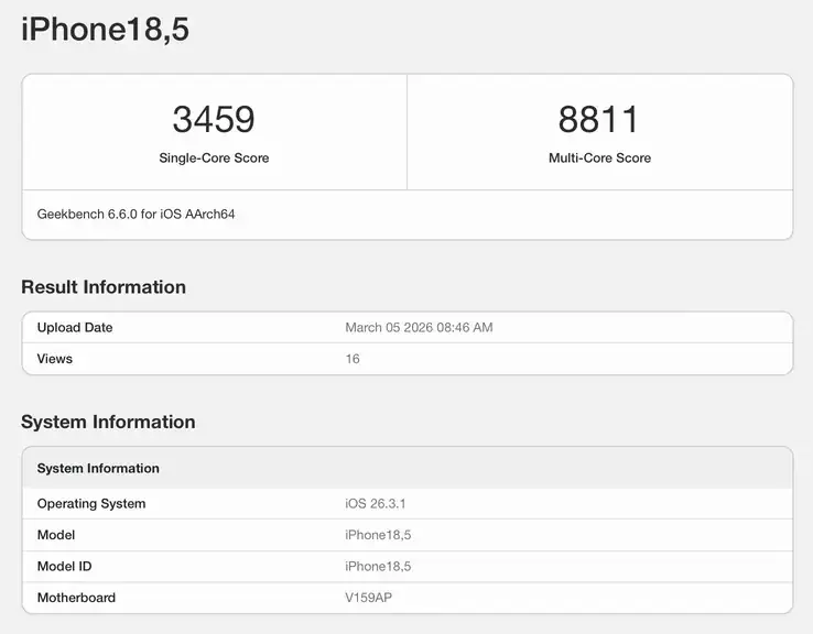iphone 17e geekbench