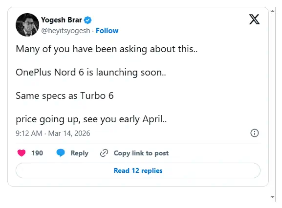 oneplus nord6 Leak on x