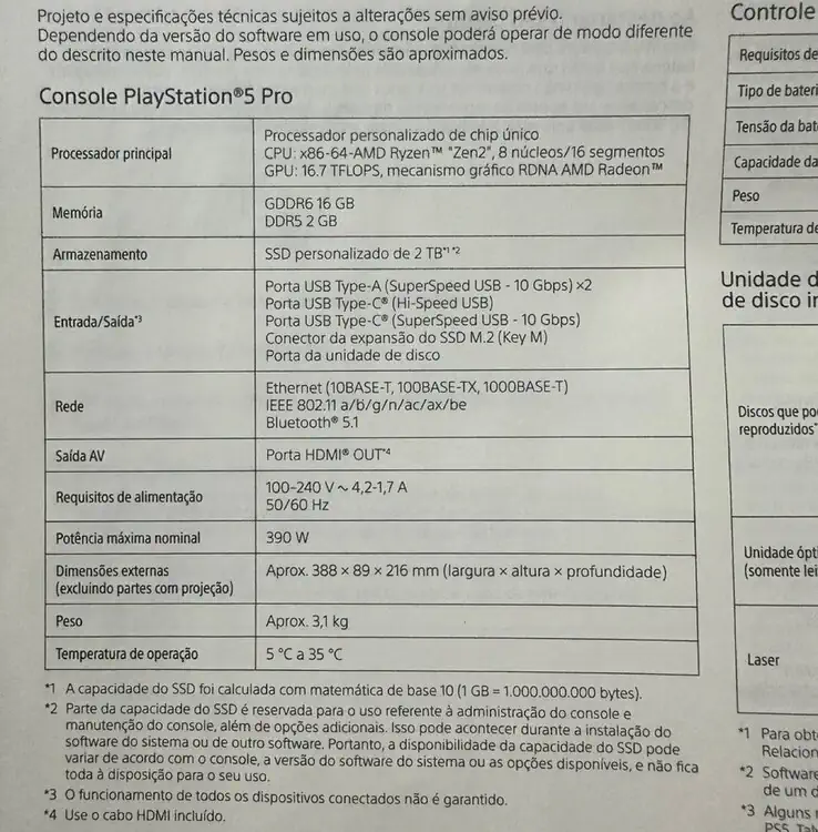 ps5 pro specs sheet